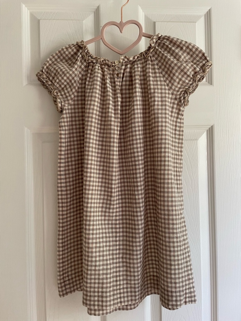 Bonpoint Plaid Dress Girls Size 8 Brown Check Linen Blend - Picture 2 of 5